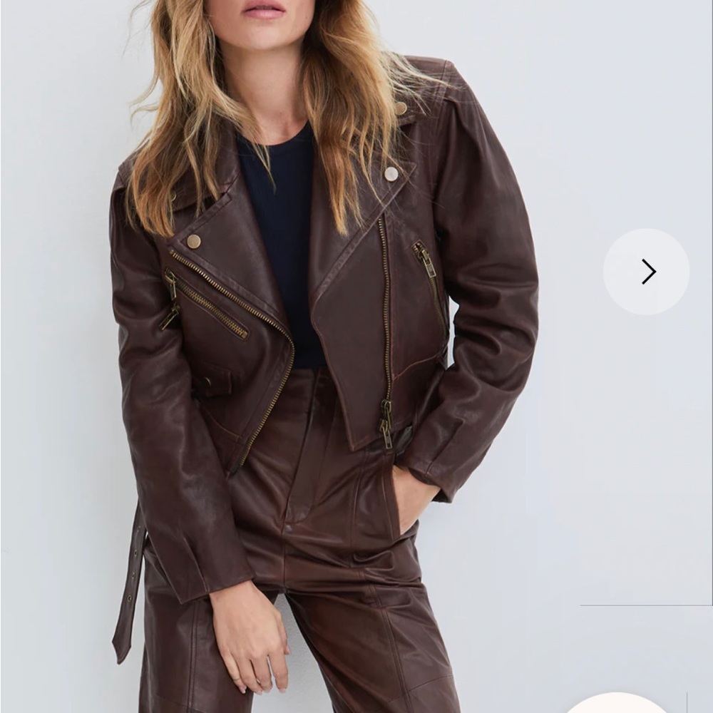 Veronica Beard Marea Lamb Brown Leather Jacket NWT